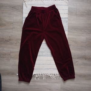 Red velvet track pants